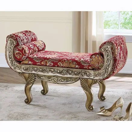 Midnight Velvet Ornate Carved Bench