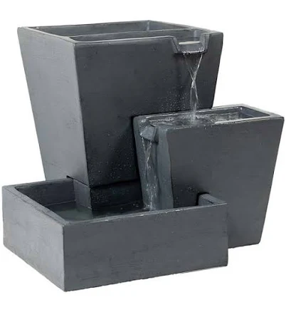 3-Tier Modern Tapered Fountain, Grey,...
