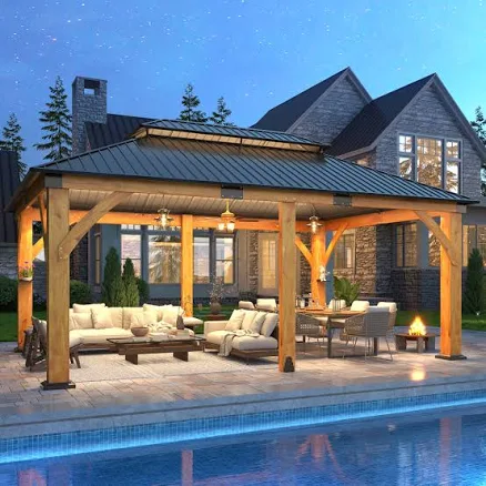 12x20 ft. Black Solid Wood Gazebo wit...