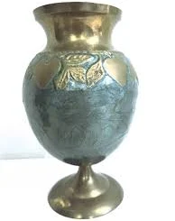VTG Solid Brass Teal Enamel Pedestal ...