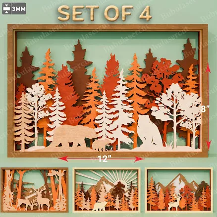 Layered Forest Shadow Box Set Of 4, W...