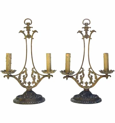 Pair of Victorian Bronze Double Arm T...