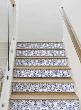 Damask Leaves Peel and Stick Stair Ri...