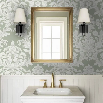 Traditional Damask Wallpaper | Sage G...