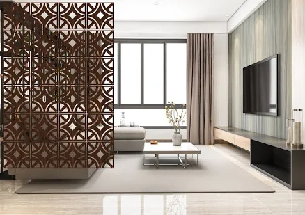 Room Divider: Brown Geometric Panels ...