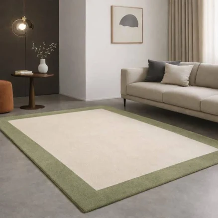 Modern Sage Green Bordered Area Rug -...