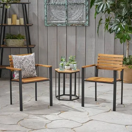 Laris Acacia Wood and Metal Chair Set