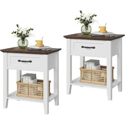 White 2-Tier Farmhouse Bedside Table ...