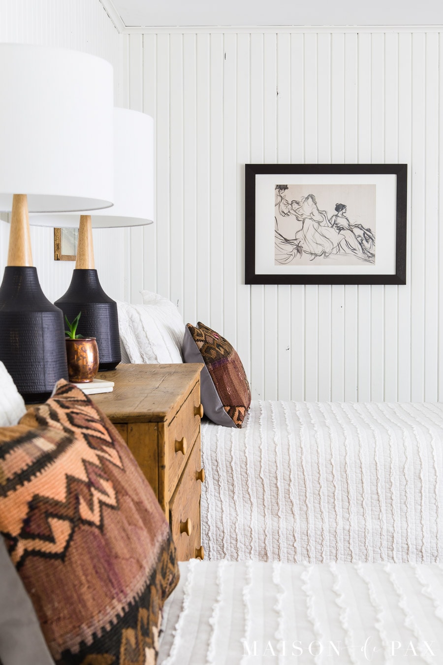 Rustic Modern Bedroom Makeover with Twin Beds - Maison de Pax