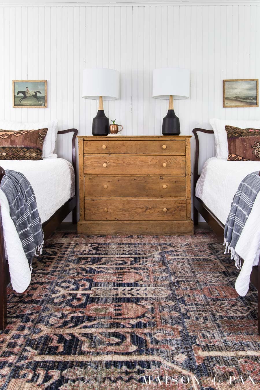 Rustic Modern Bedroom Makeover with Twin Beds - Maison de Pax