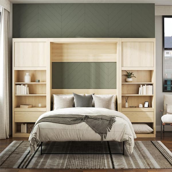 Signature Sleep Paramount Single Side Cabinet for Wall Beds with Pullout Nightstand and Storage, Light Oak 8169356COM - The Home Depot