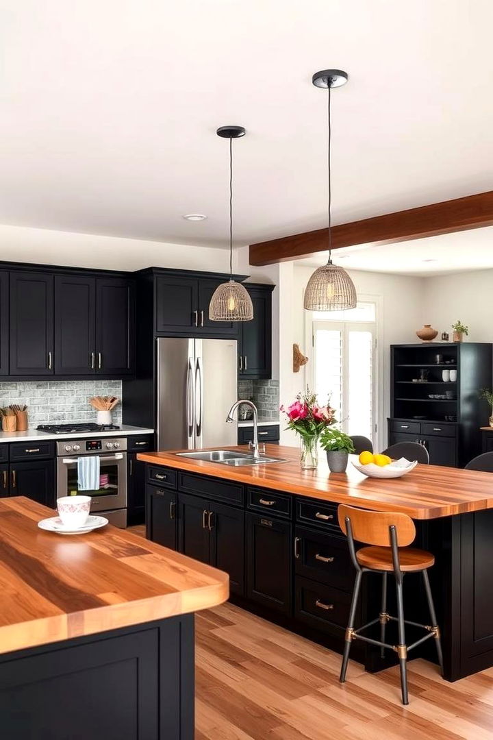 22 Warm Kitchens: Black Cabinets & Wood Countertop Ideas - Lost At E Minor