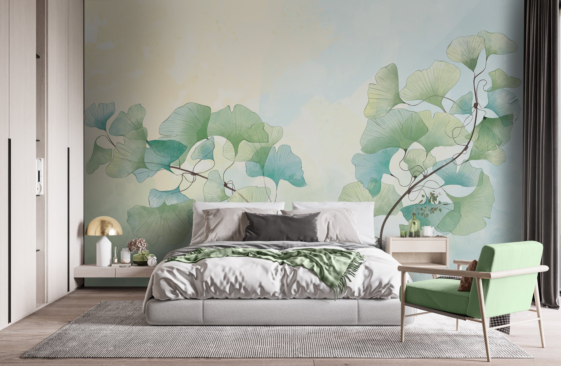 575_DA Floral Aesthetic Calm Turquoise Botanical Mural Wallpaper