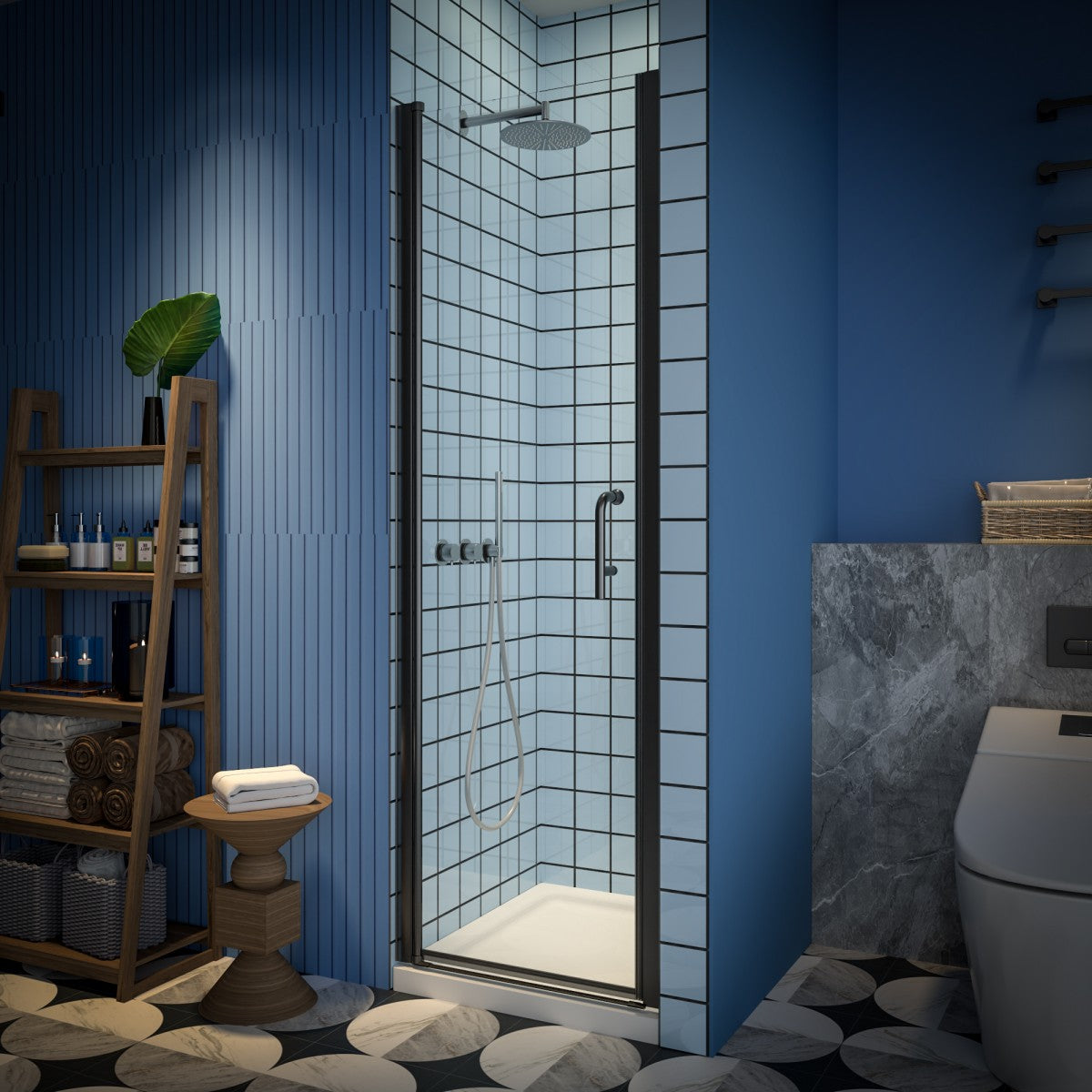 Classy 24-26' W x 72' H Clear Glass Pivot Shower Door,Black Install
