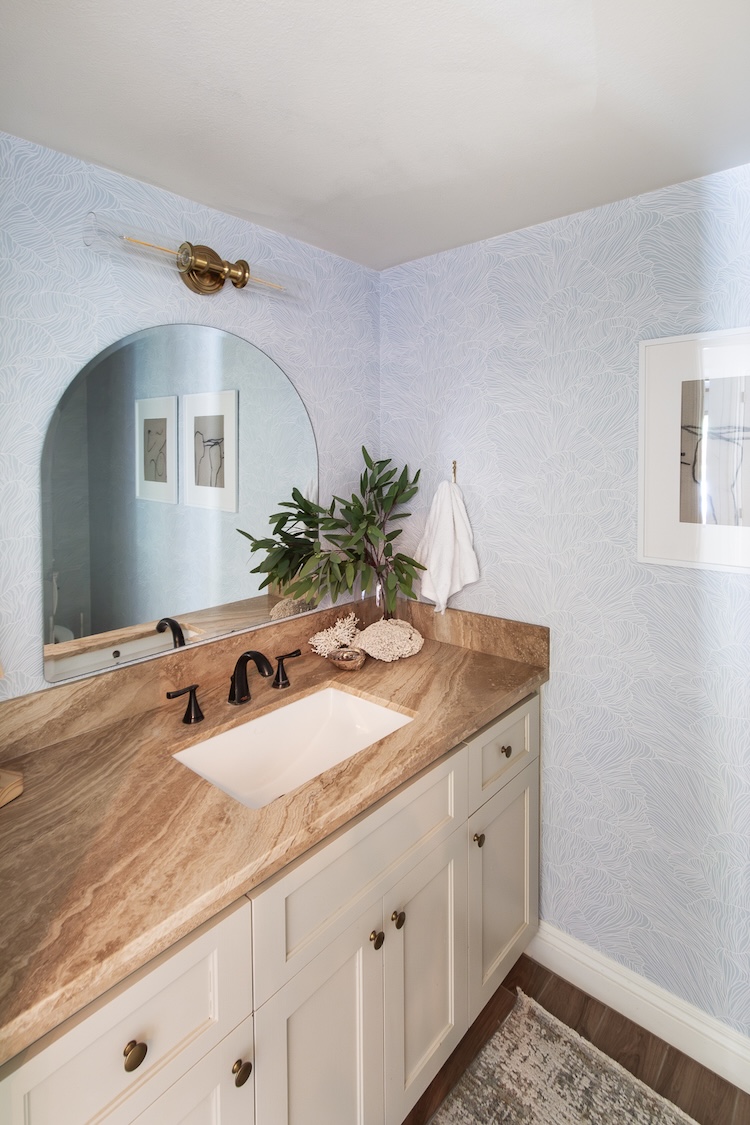 Coastal Bathroom with Peel and Stick Wallpaper - zevy joy