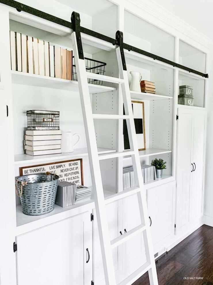 DIY Floor-to-Ceiling Bookshelves and Ladder | Old Salt Farm