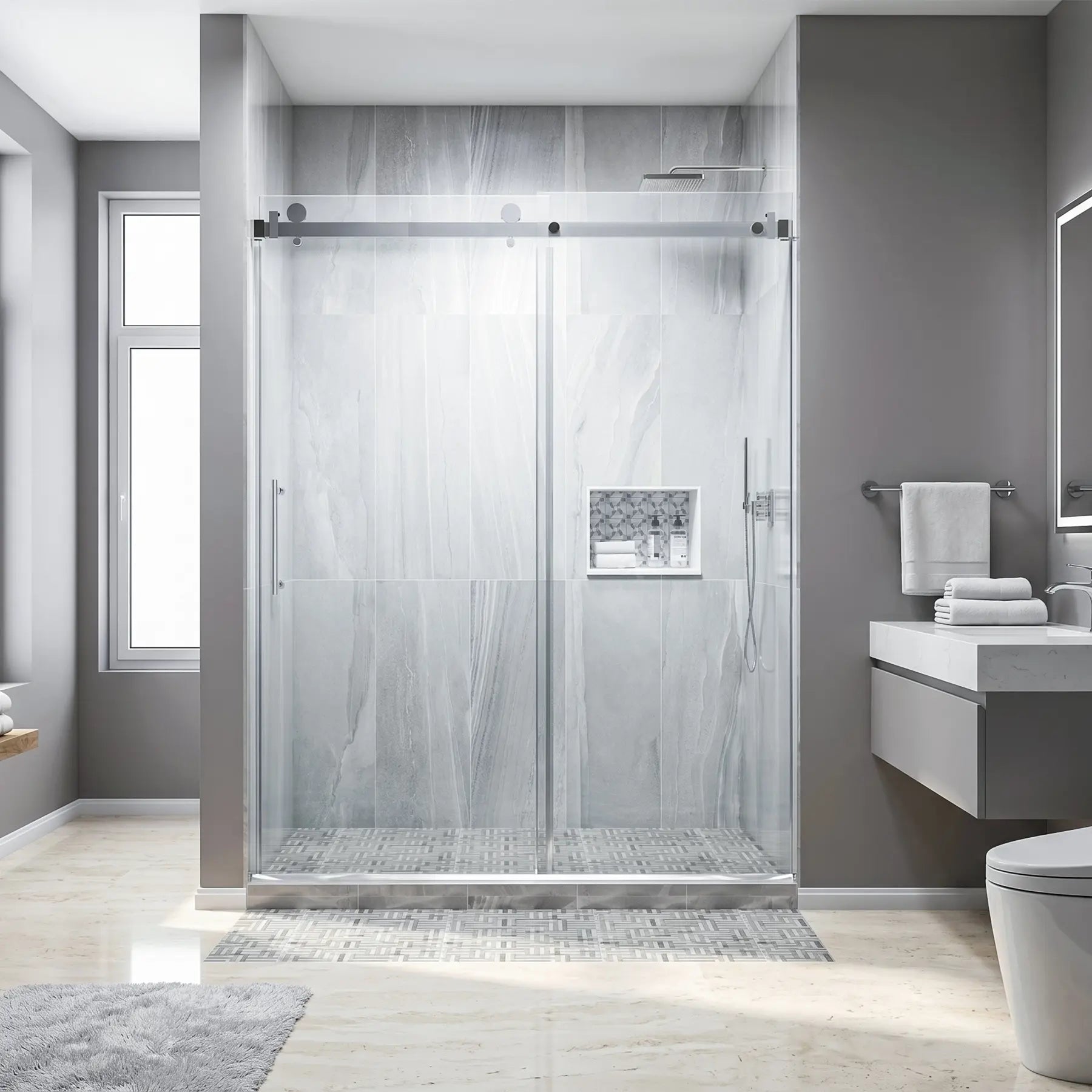 DREAMWERKS 60 in. W x 79 in. H Single Semi-Frameless Shower Door with Clear Glass