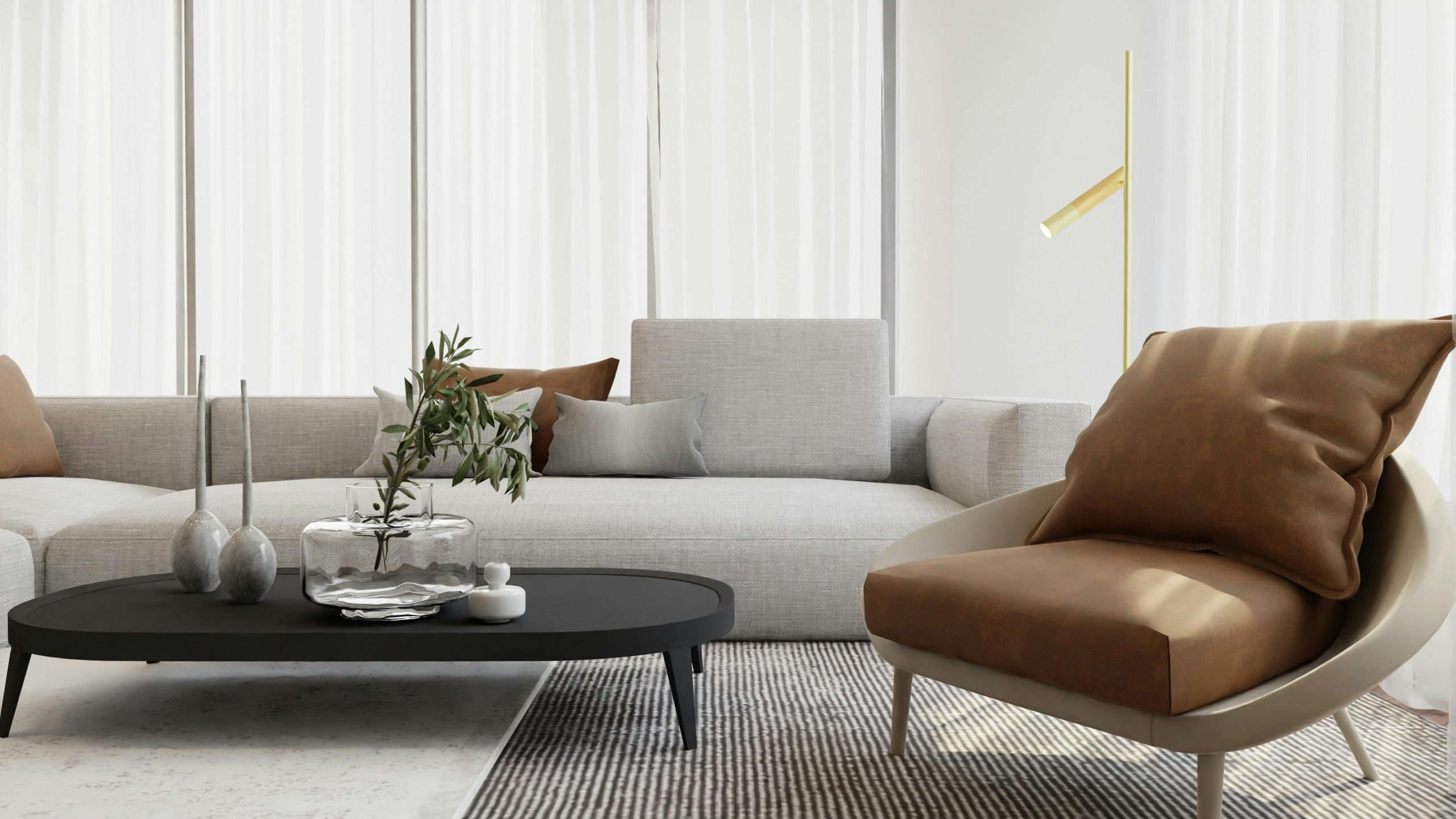 Elegant living room with neutral tones and minimalist design. Perfect for interior design inspiration.