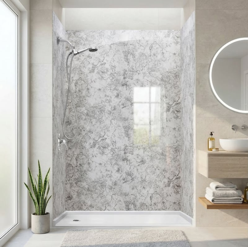 Glacier Grey, Acrylic 3-Panel Shower Wall Kit | Ella's Bubbles