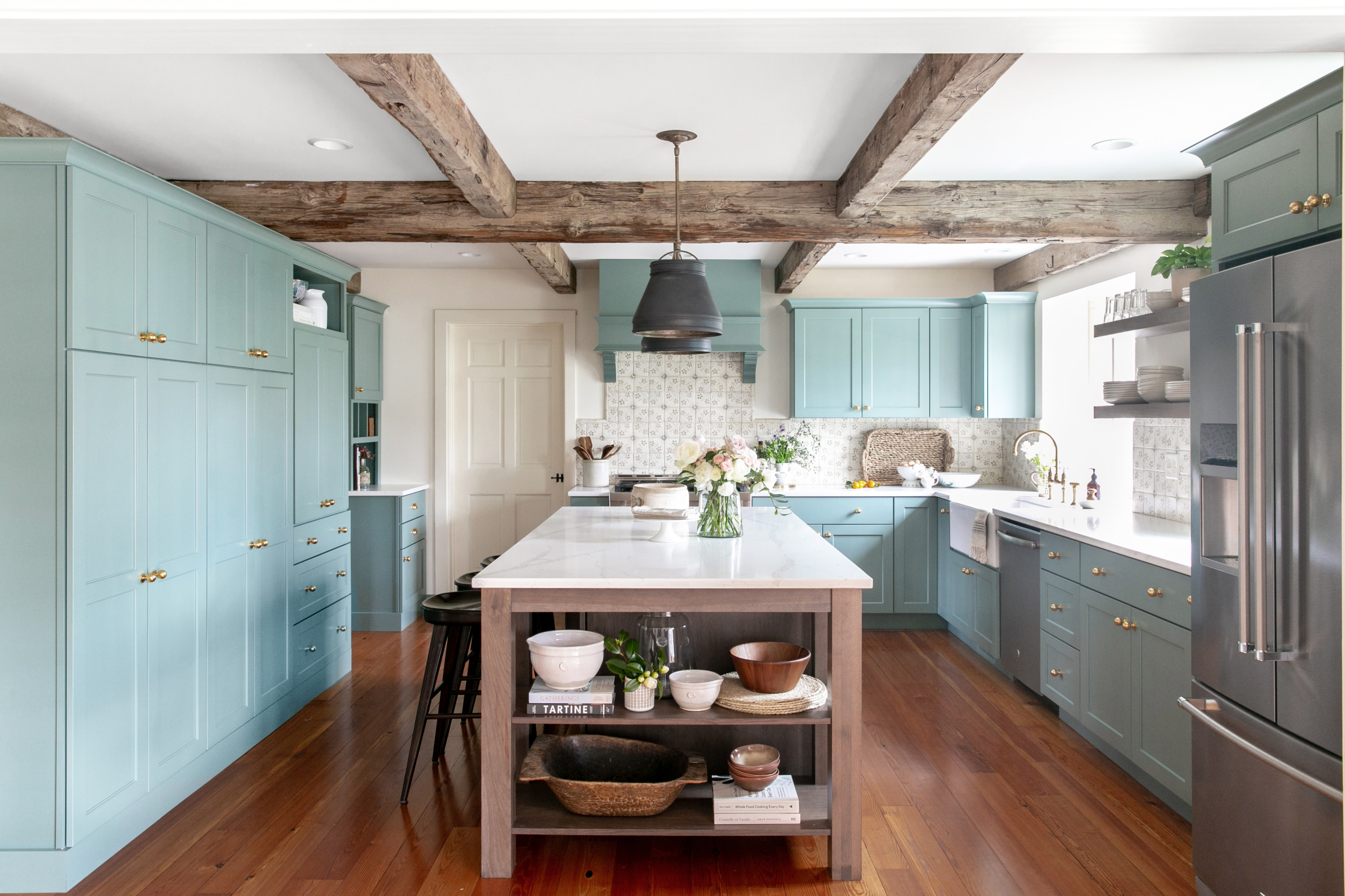 Kitchen of the Week: Blue-Green Cabinets With Rustic Wood Details