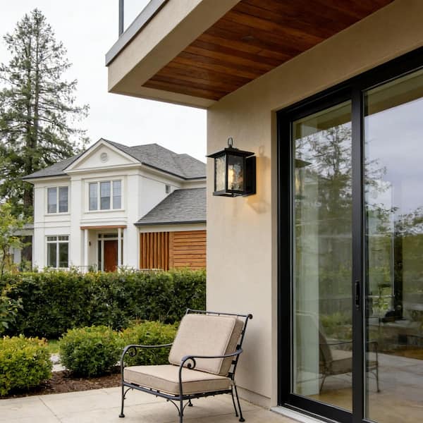 LNC Modern Black Outdoor Wall Sconce, Farmhouse Lantern Coach Light with Waterglass Shade, 1-Light Porch Patio Deck Lighting ZMI7N2HD13501F6 - The Home Depot