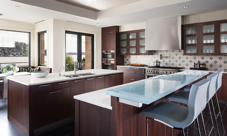 Modern Dark Wood White Frosted Glass Kitchen