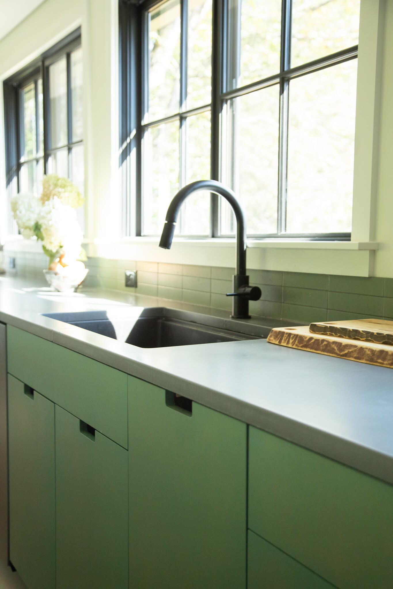 Modern Sage Green Kitchen Cabinets | Williamsburg, MA
