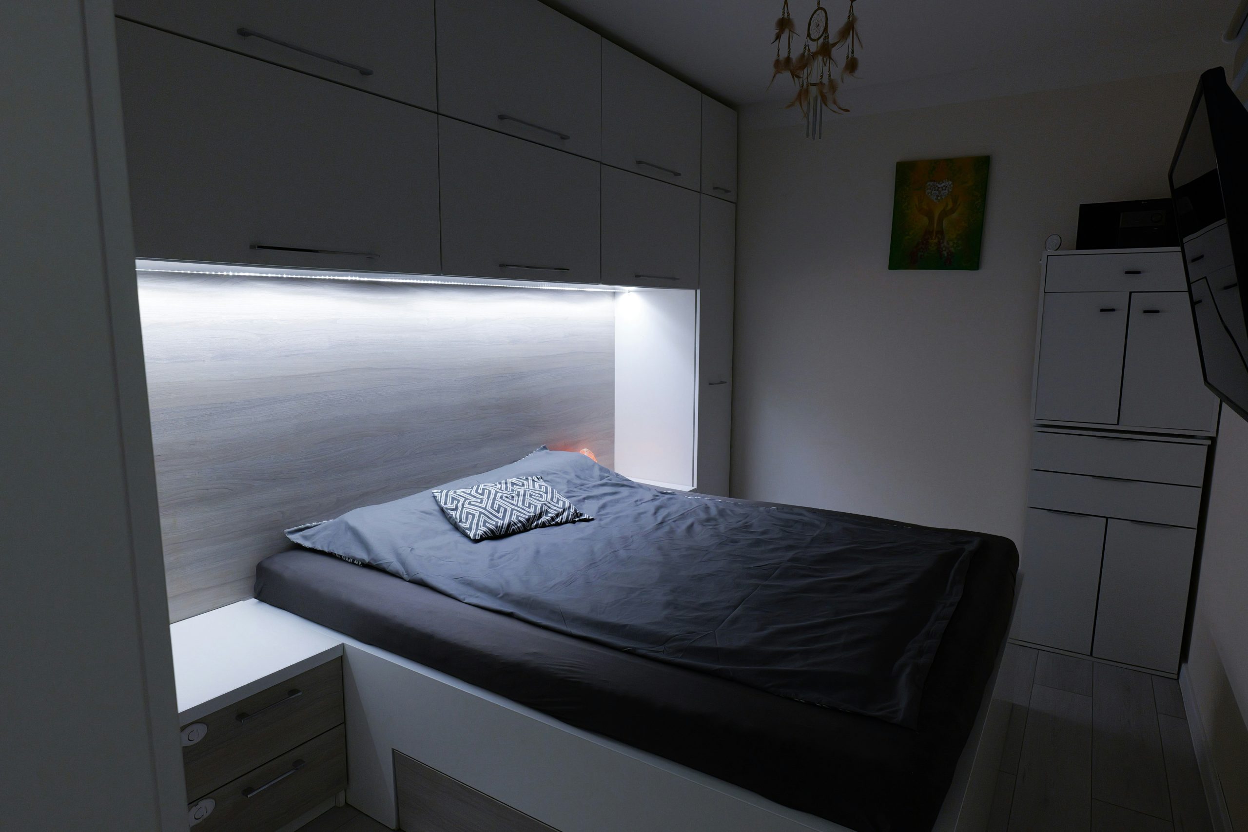 This modern, minimalist apartment was our first home before we moved in 2024. Capturing the clean aesthetic and ambient lighting before saying goodbye.