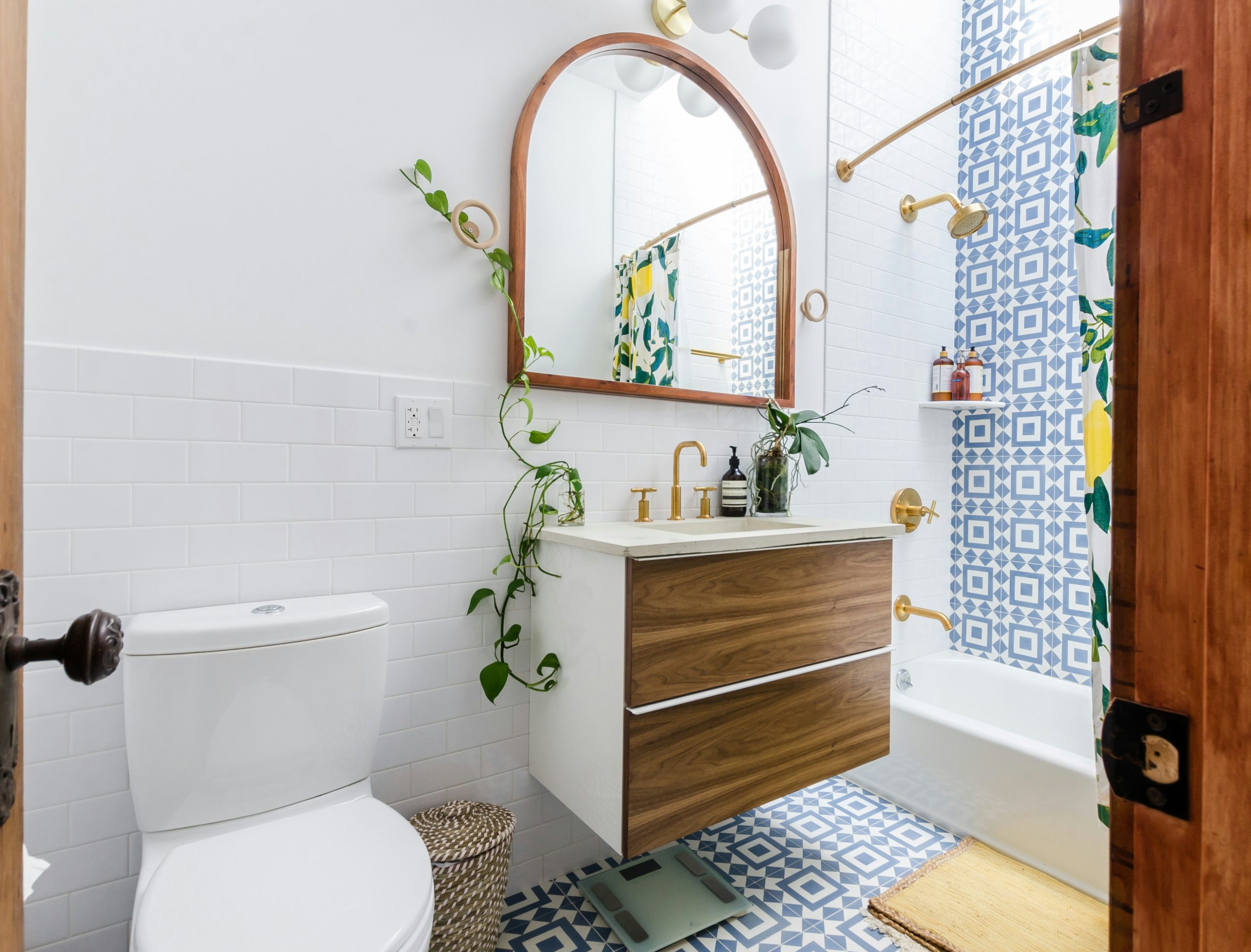 tropical vibes in this brooklyn brownstone renovated bathroom. brooklyn ny 