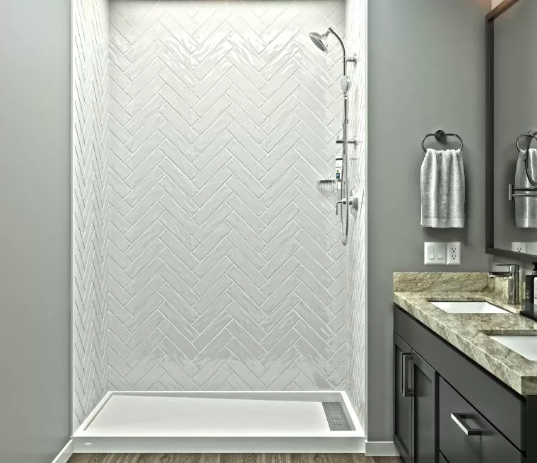 TS-RS: Herringbone Shower Wall Panel | Mincey Marble