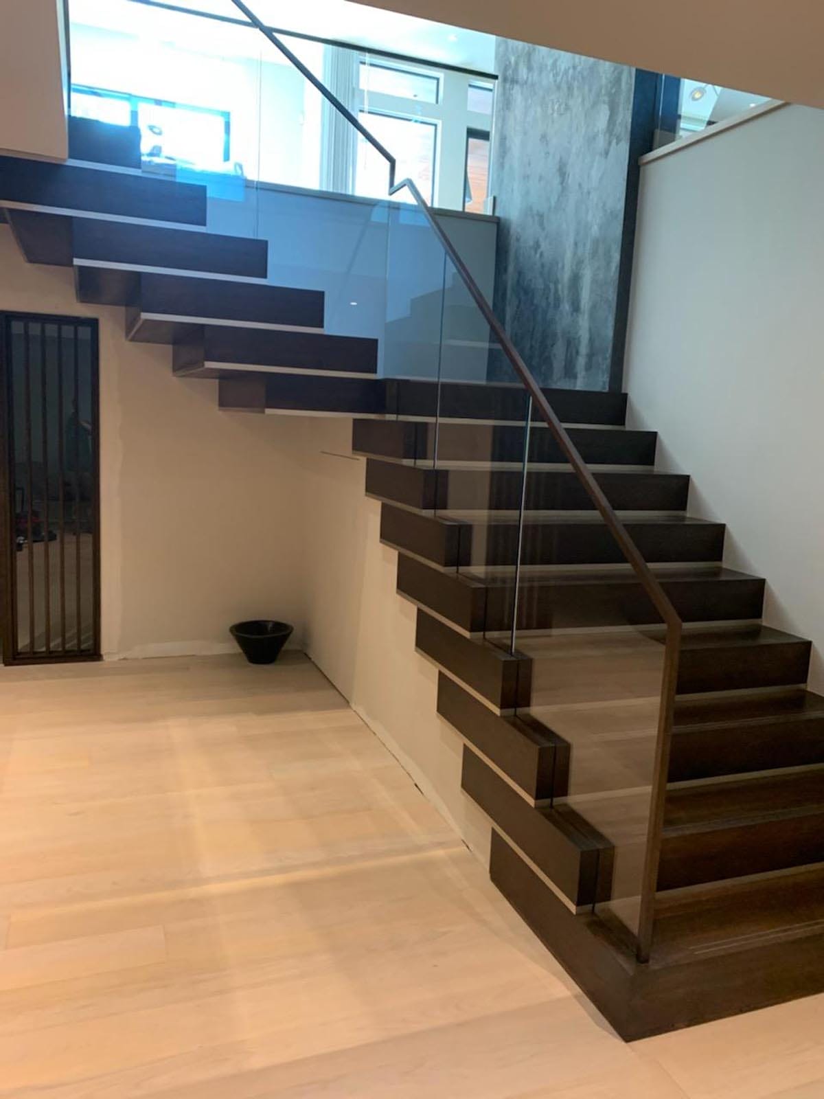 Wood and Glass Floating Stair | Wellesley, MA - Modern Metal Solutions