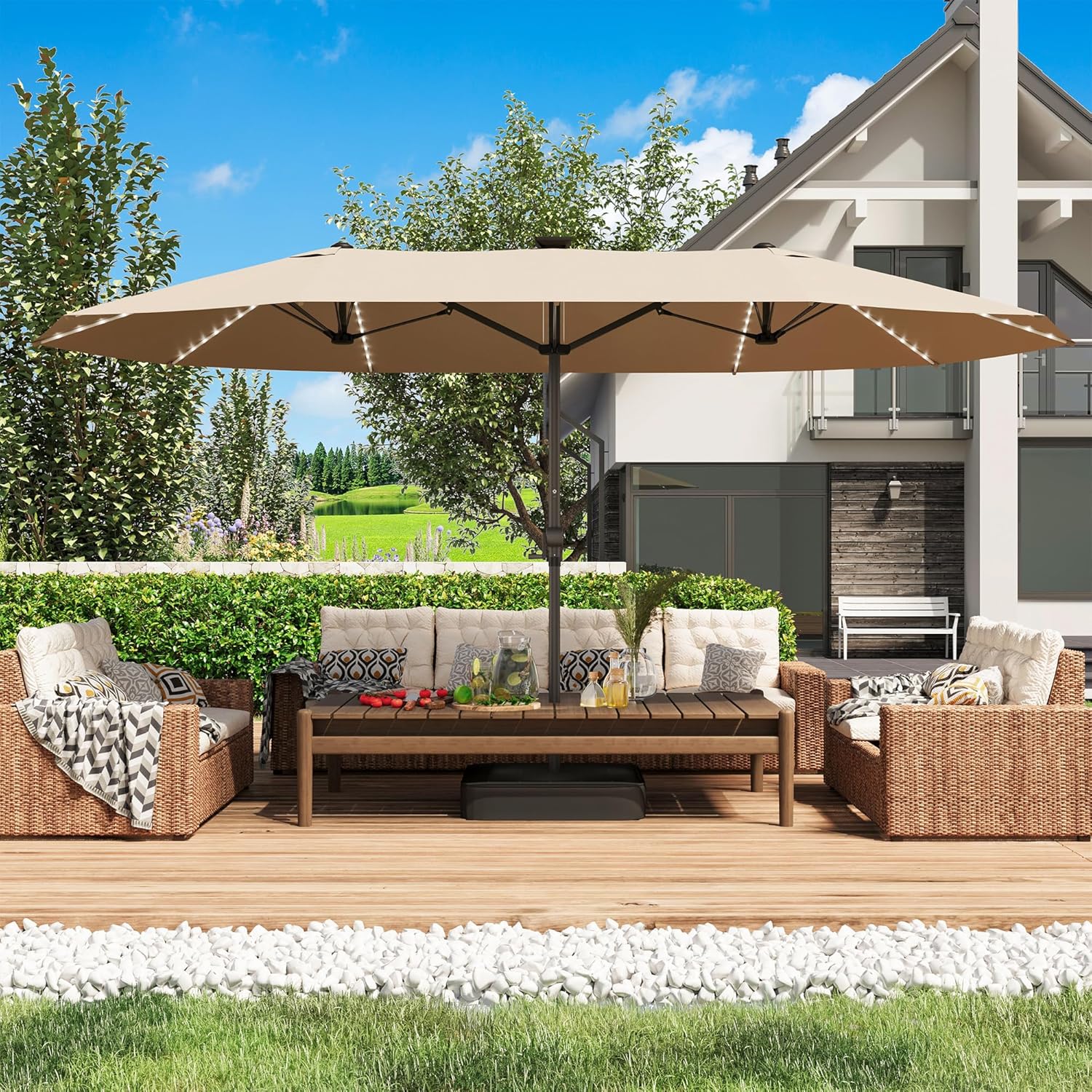 15ft Large Patio Umbrella with Solar Lights, Outdoor Haiti | Ubuy