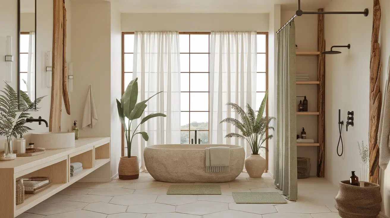 17 Spa-Inspired Warm Organic Modern Bathroom Ideas - Enthralling Gumption