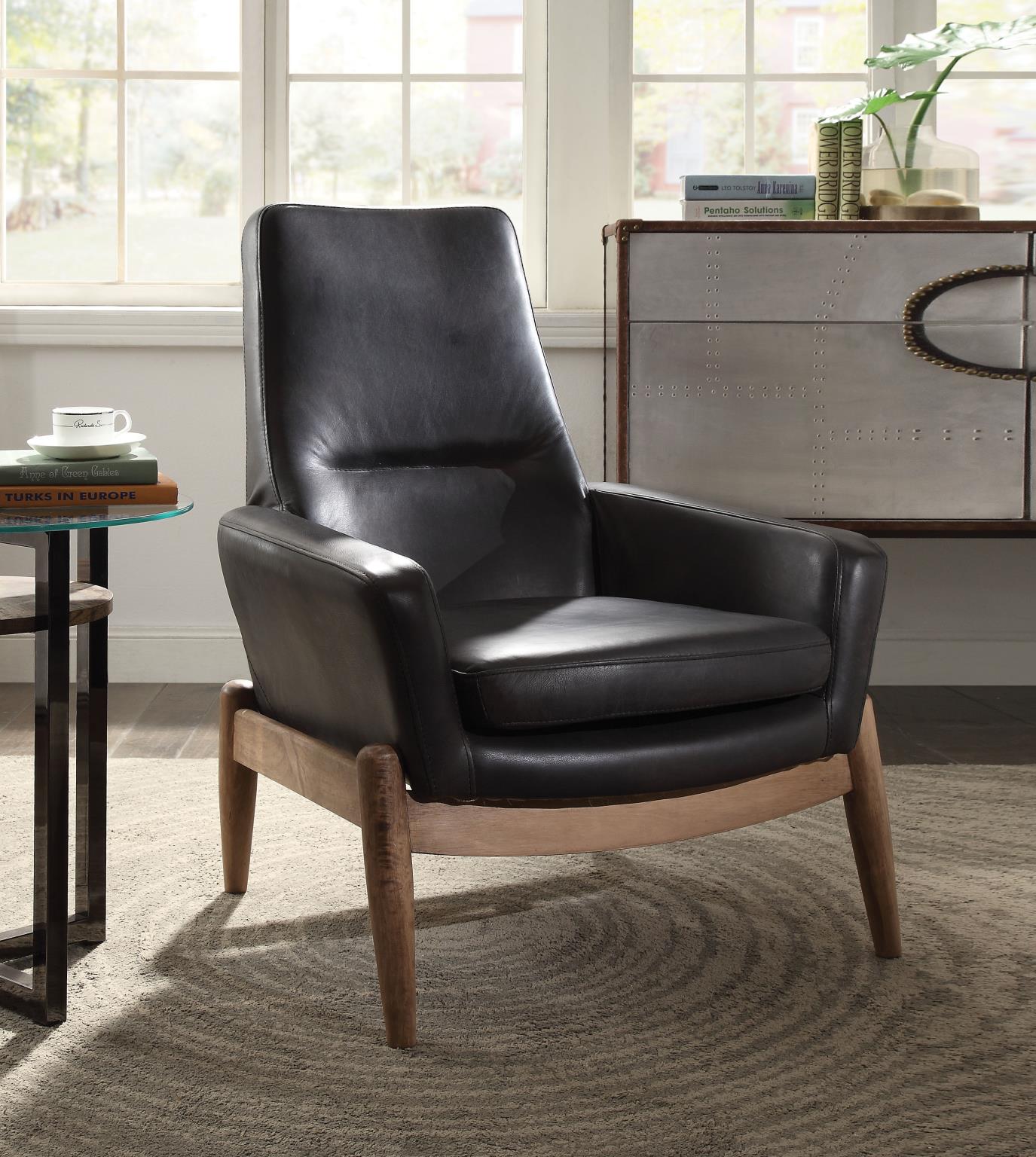 Acme 59533 Dolphin Accent Chair, Black Top Grain Leather