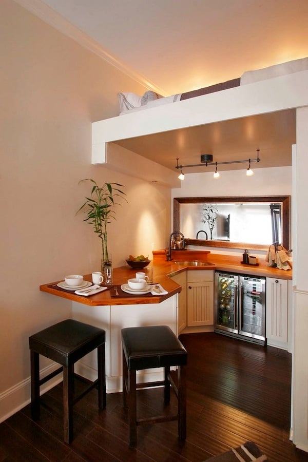 Beautiful Small Kitchen with Upstairs Sleeping Loft - Tiny House Pins