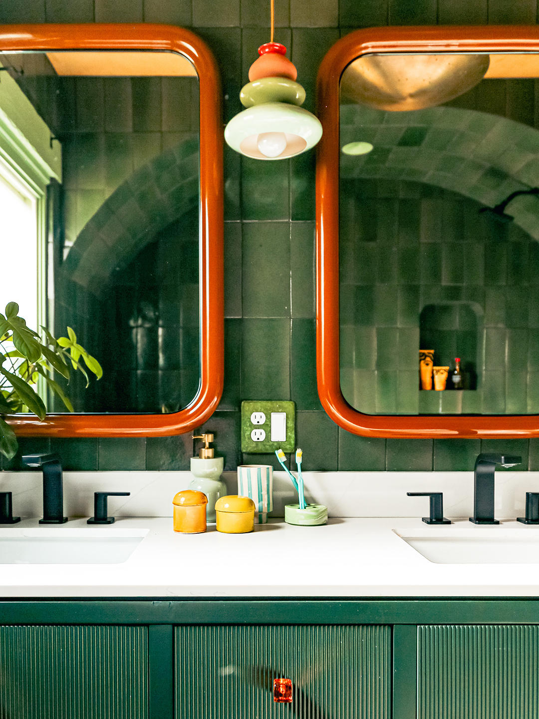 Before & After: Only Justina Blakeney Could Balance Two Dueling Colors in One Small Bathroom | domino