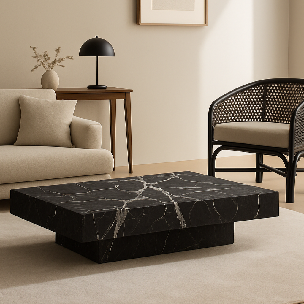 Black Marble Coffee Table – Axis Confidence Edit – Low Square Design in Nero Marquina Style
