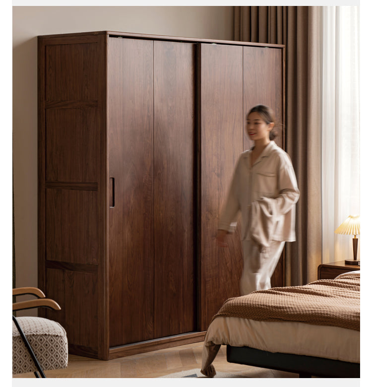 Black walnut solid wood sliding door wardrobe: