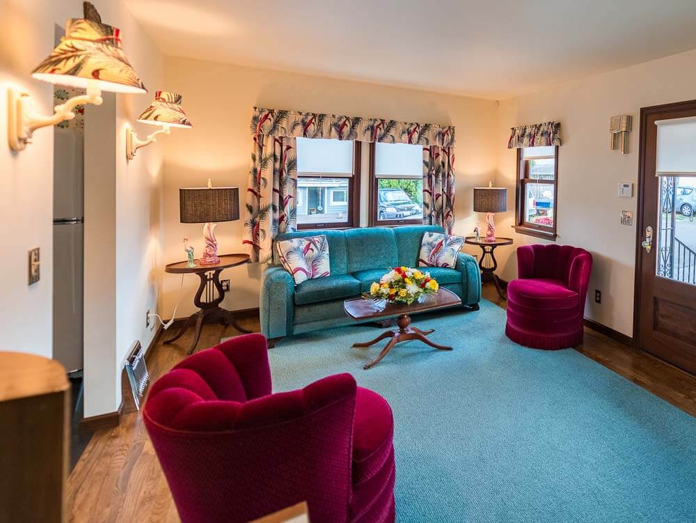 Bogey and Bacall interior design for the living room & two bedrooms in the Wren & Willow cottage - Retro Renovation