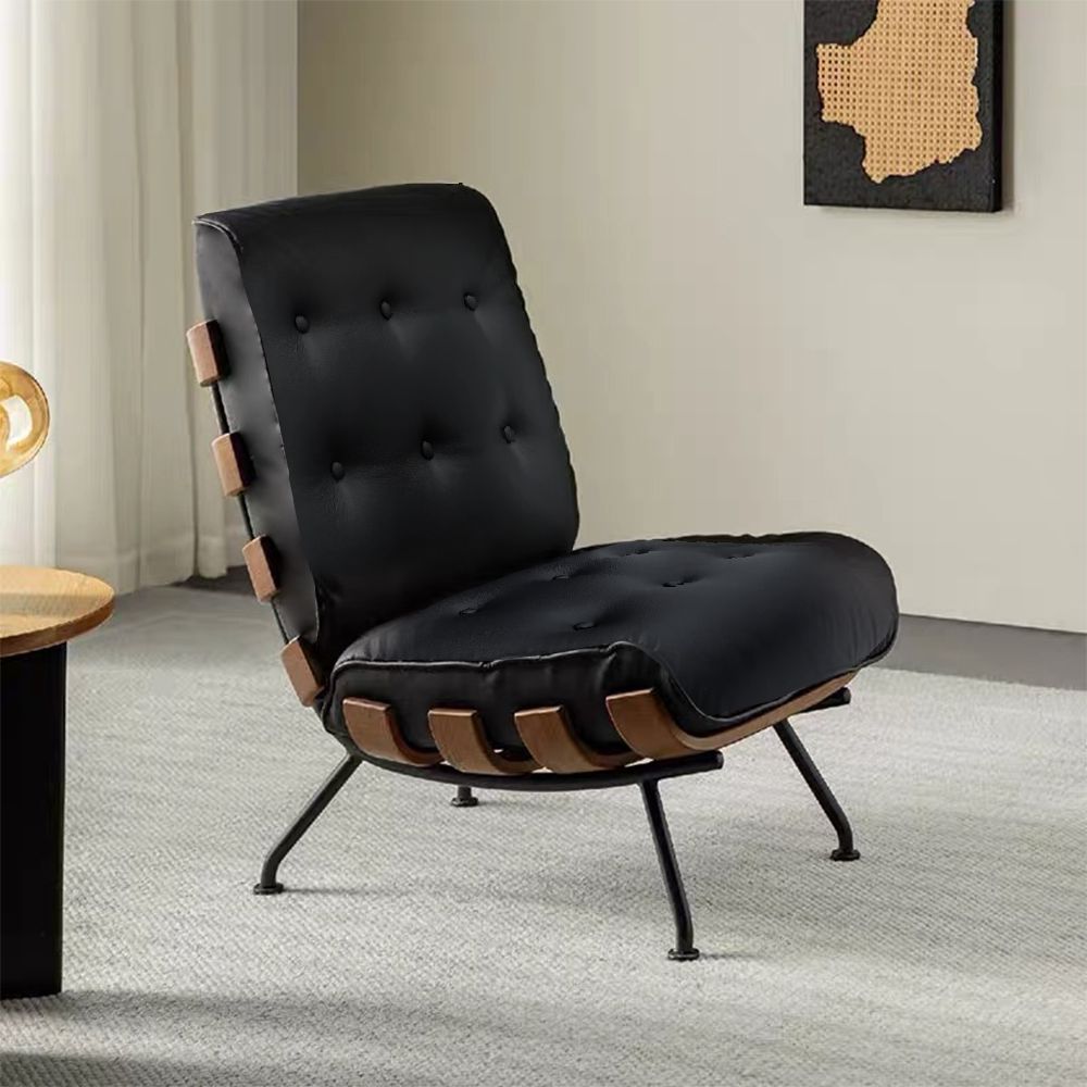 Chairs - Mid-Century Modern Black Accent Chair, Faux Leather Lounge Chair, Easy Assembled, Carbon Steel Legs