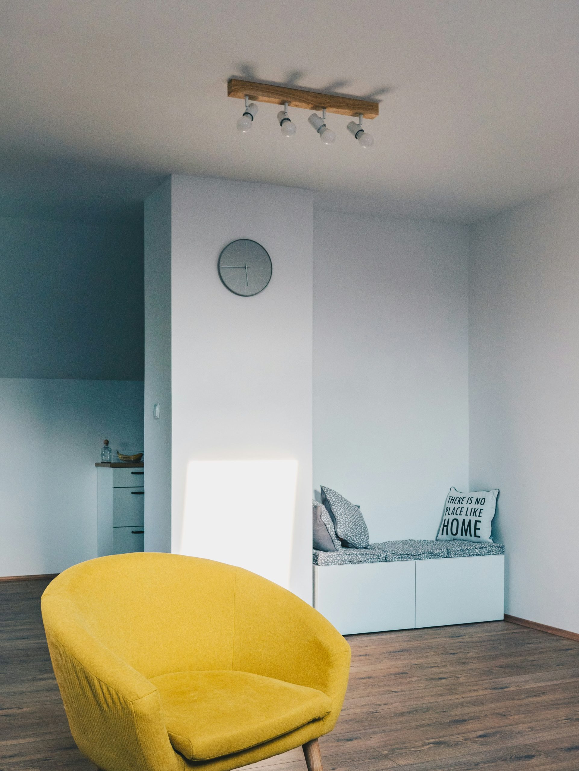 Cozy bench in the corner of the living room