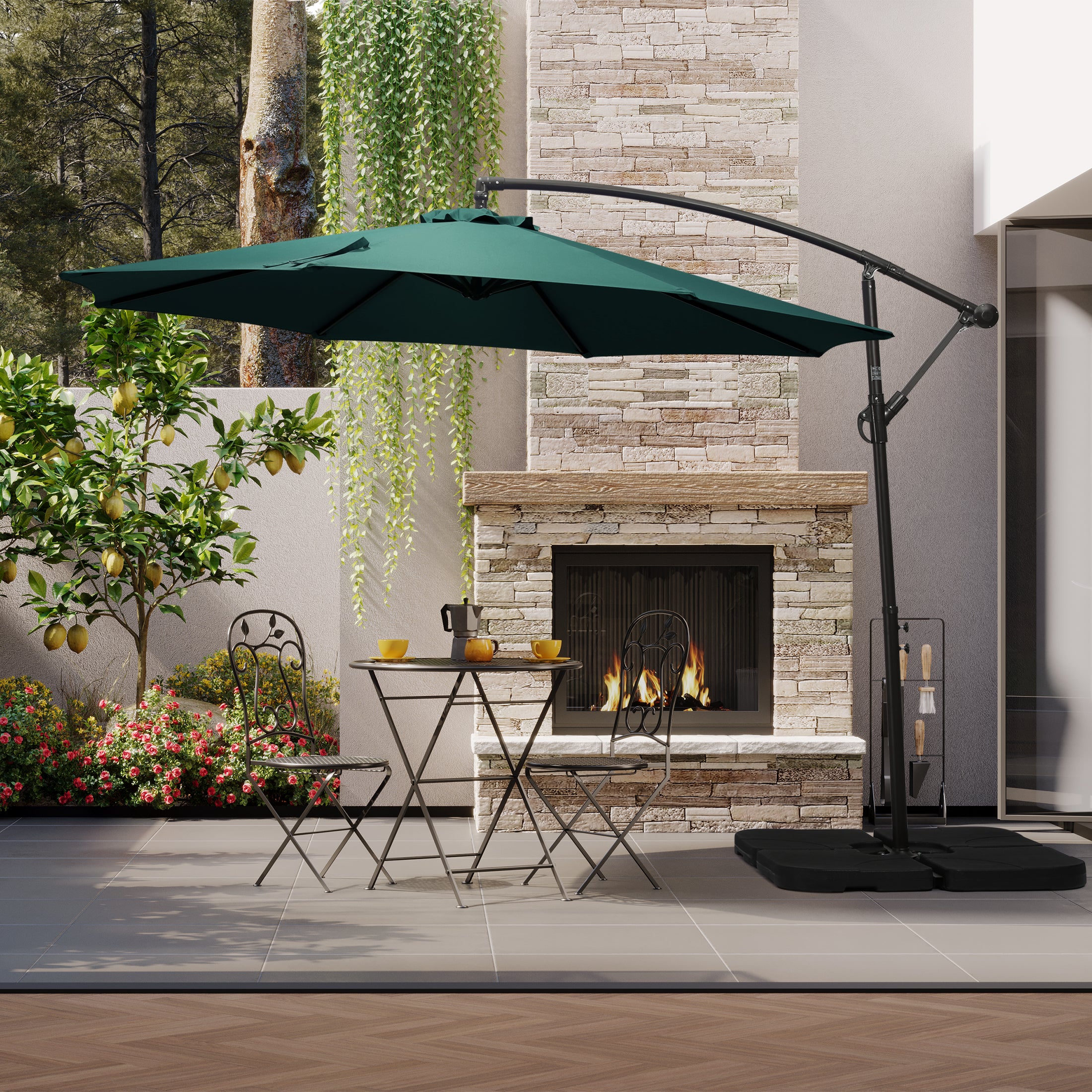 Elm 10 ft. Outdoor / Patio Cantilever Hanging Umbrella - Dark Green