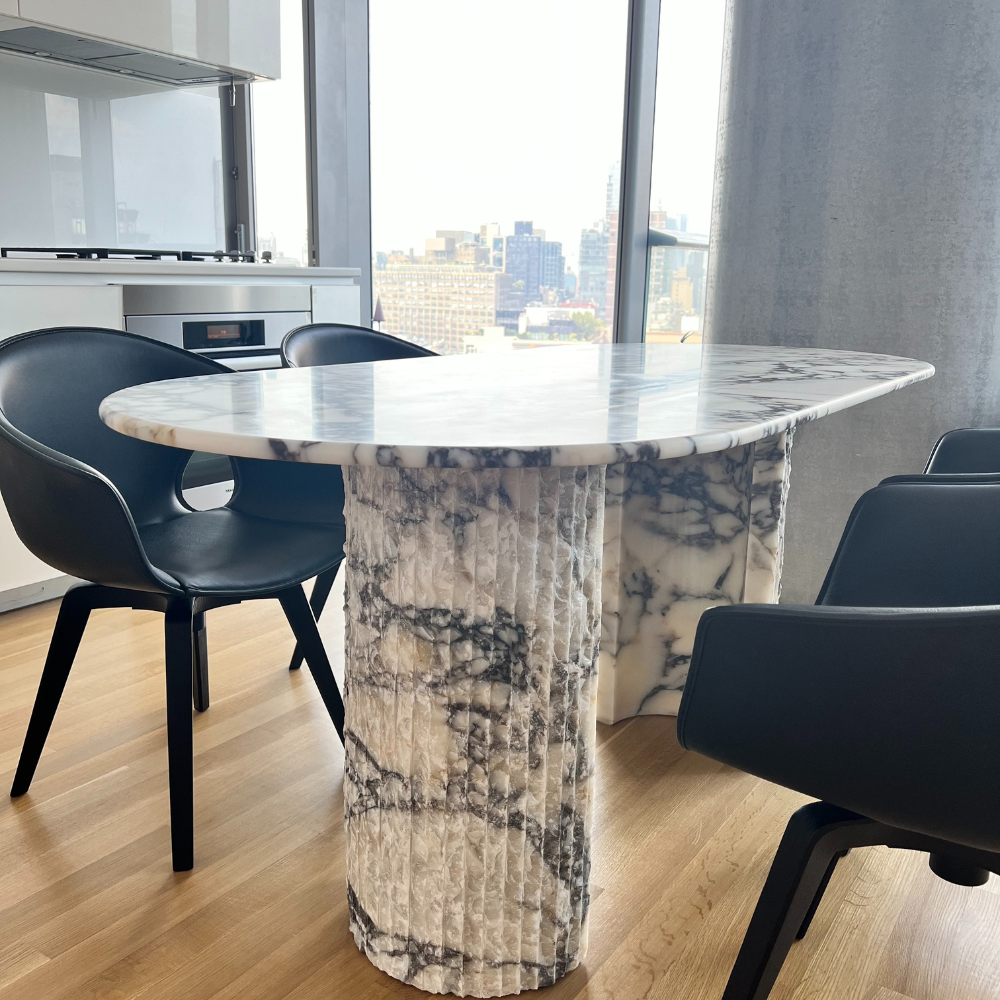 Fluted Design Calacatta Viola Marble Dining Table | Marble & Home 70X36X30'