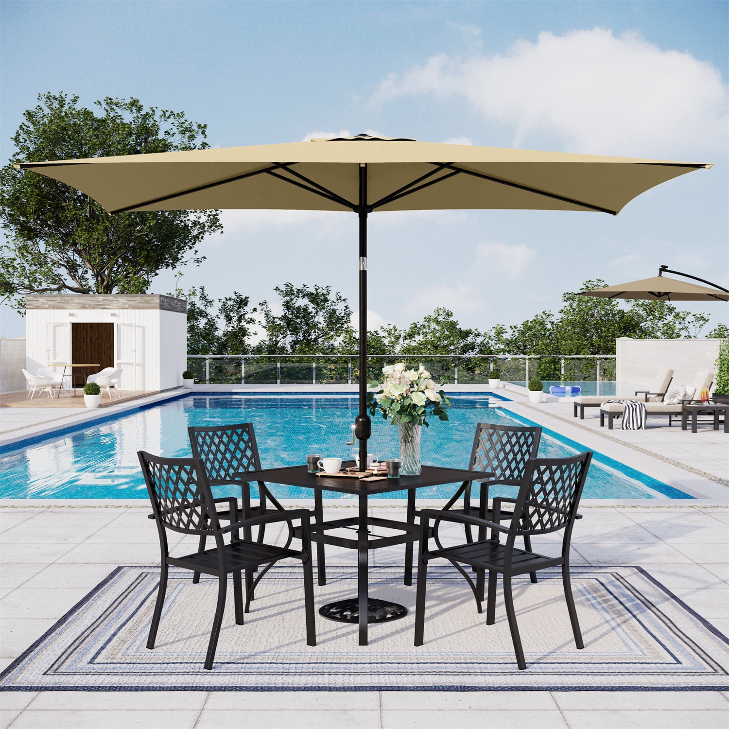 Furniture Best Quality Outdoor Umbrella 15' X 9' Rectangular Outdoor Lit Patio Market Umbrella With Extra