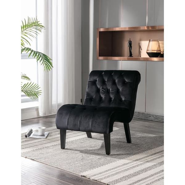 Furniture Black Velvet Tufted Accent Chair Unbranded Black Velvet Accent Leisure Slipper Chair Set Of With Resilience Sponge CUH11123BL