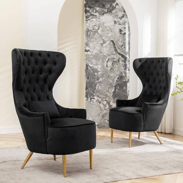 Furniture Black Velvet Tufted Accent Chair Unbranded Black Velvet Accent Leisure Slipper Chair Set Of With