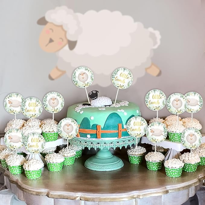 Gender Neutral Baby Shower Lamb Theme Lamb Party Decorations, 36PCS Little Lamb Cupcake Toppers For Sheep Baby Shower Gender Neutral Party Supplies
