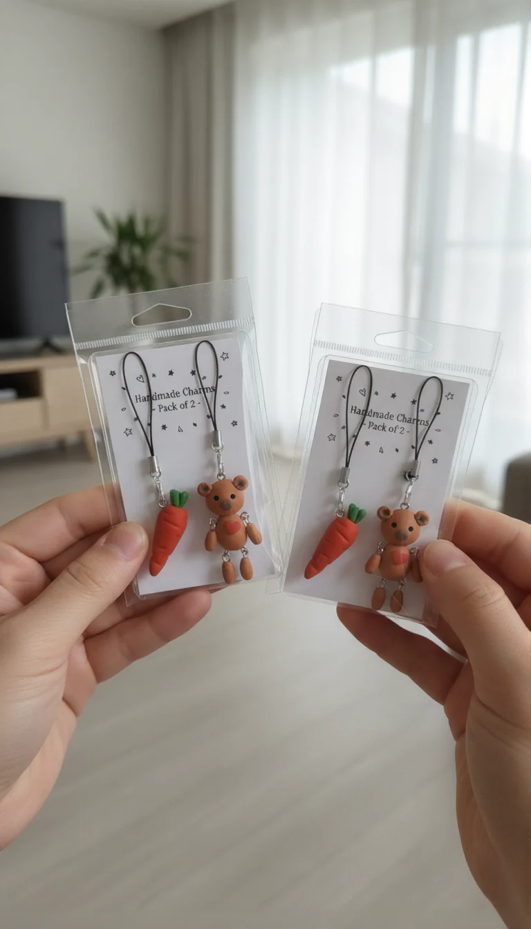Handmade Clay Charm Set – Teddy & Carrot Pair | Cute Bag & Keychain Accessories – livicraft.in