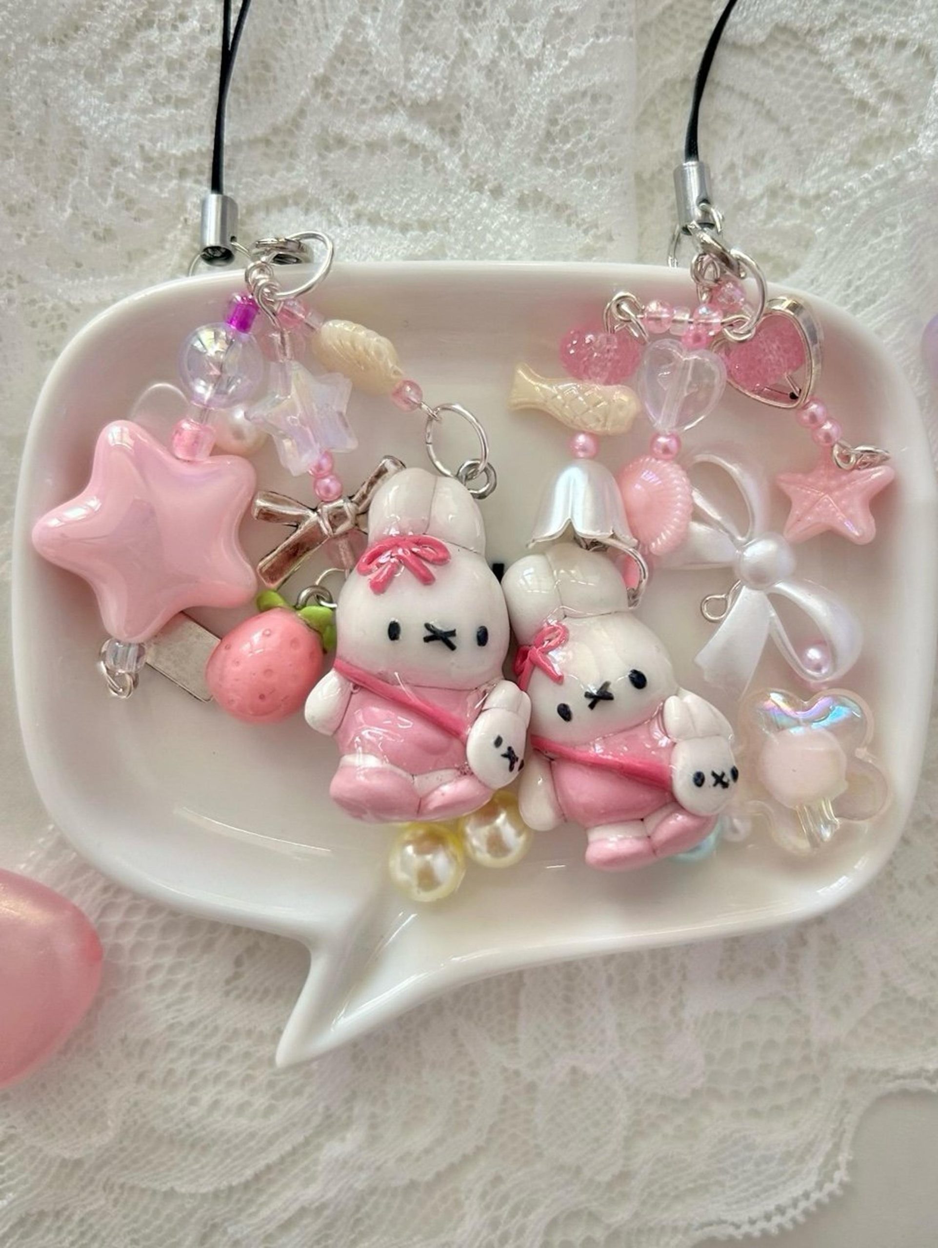 Handmade polymer clay Miffy bunnies keychain/ | Mercari