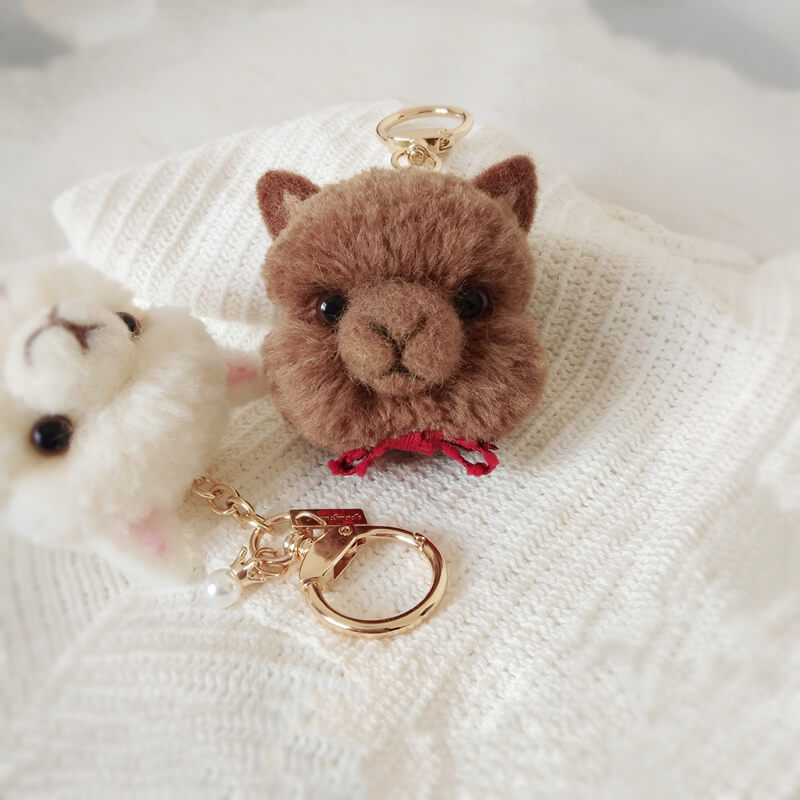 Handmade Wool Felt Alpaca Face Bag Charm, Keychain, Brown